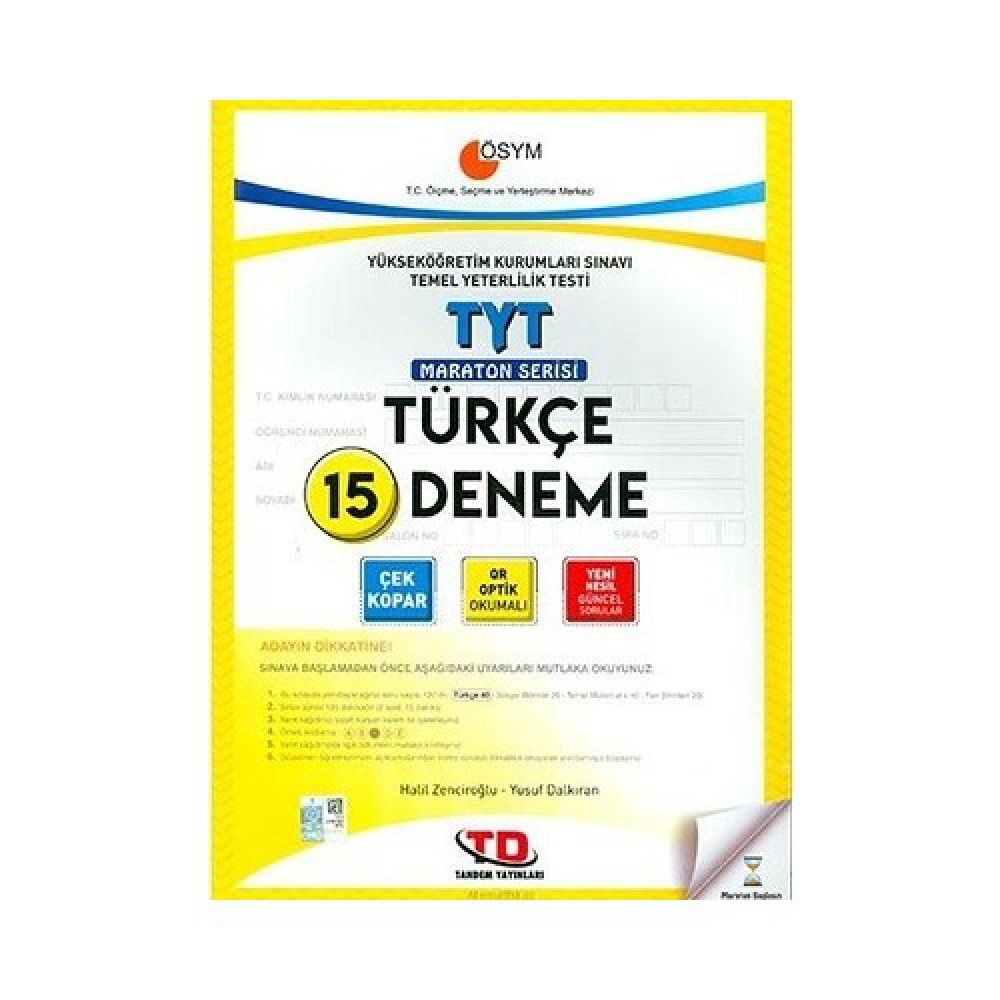 TANDEM TYT TÜRKÇE 15 DENEME 