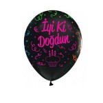 ÇEPEÇEVRE FLORESAN İYİKİ DOĞDUN BASKILI SİYAH BALON