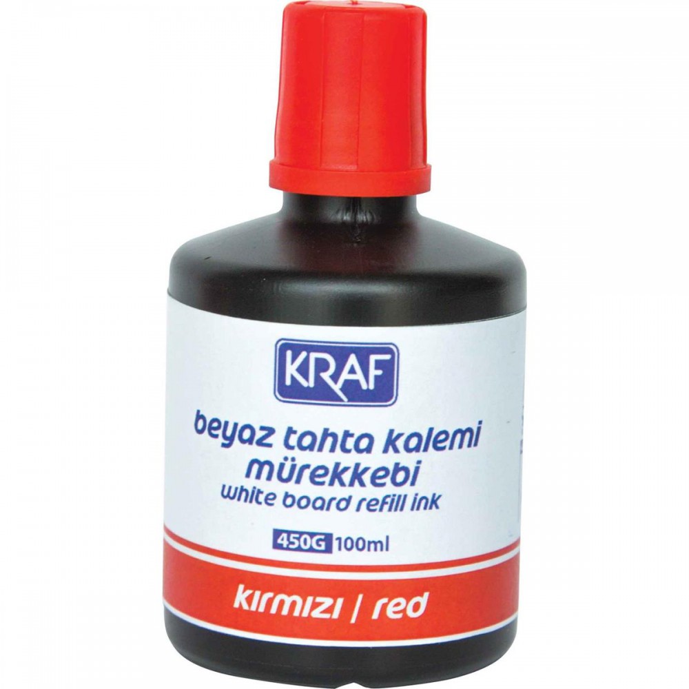 KRAF BEYAZ TAHTA KALEM MÜREKKEBİ 100ml KIRMIZI 450G1