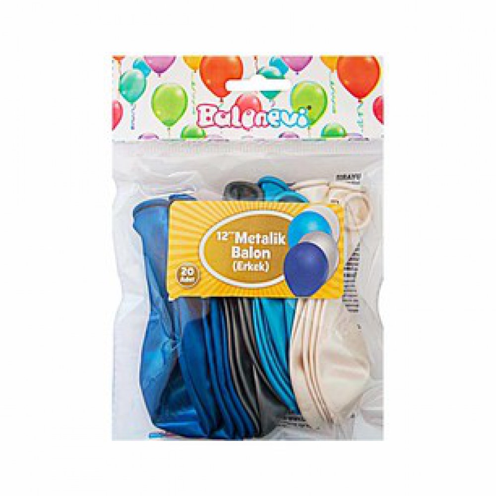 BALONEVİ 12'' METALİK BALON 20 Lİ ERKEK ASORTİ