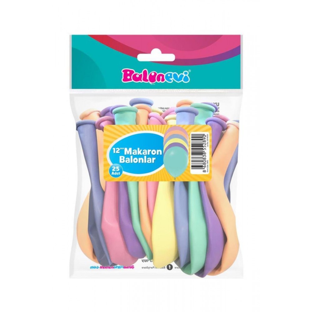BALONEVİ 12'' KARIŞIK MAKARON BALON 25 Lİ