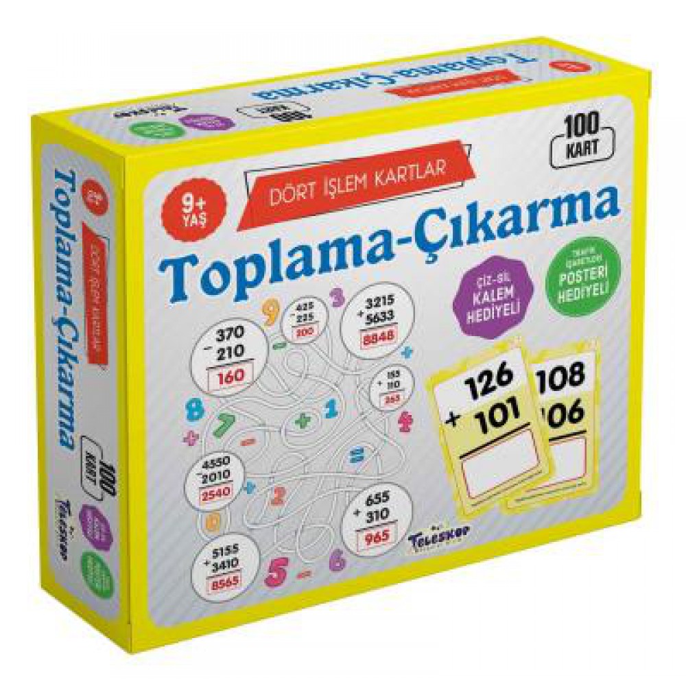 DÖRT İŞLEM KARTLAR-TOPLAMA-ÇIKARMA 9 YAŞ 100 KART