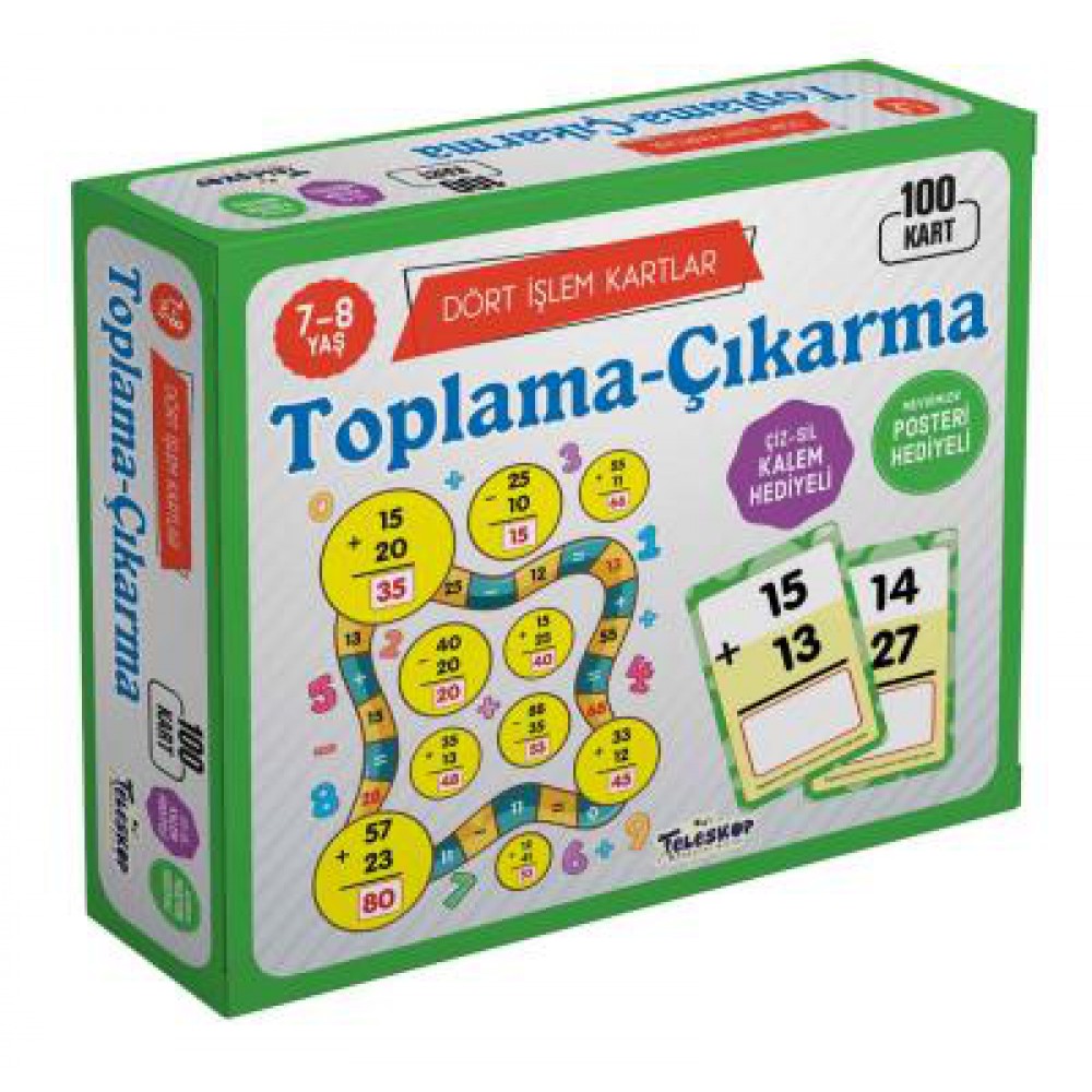 DÖRT İŞLEM KARTLAR-TOPLAMA-ÇIKARMA 7-8YAŞ 100 KART