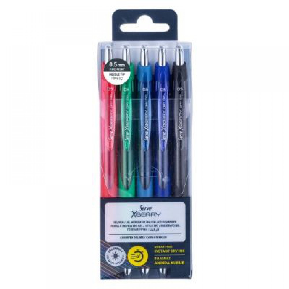 SERVE XBERRY JEL KALEM 0,5mm İĞNE UÇ 5 Lİ SET