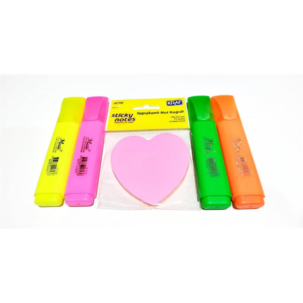 MASİS 4LÜ FOSFORLU KALEM(HEDİYE KRAF KALP YAPIŞKANLI NOT KAĞIDI)