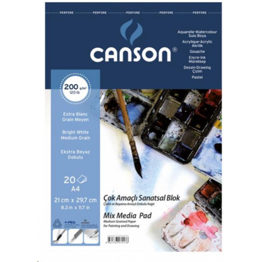 Canson 200 gr Spiralli A4 20 Sayfa Fineface Çok Amaçlı Sanatsal Blok