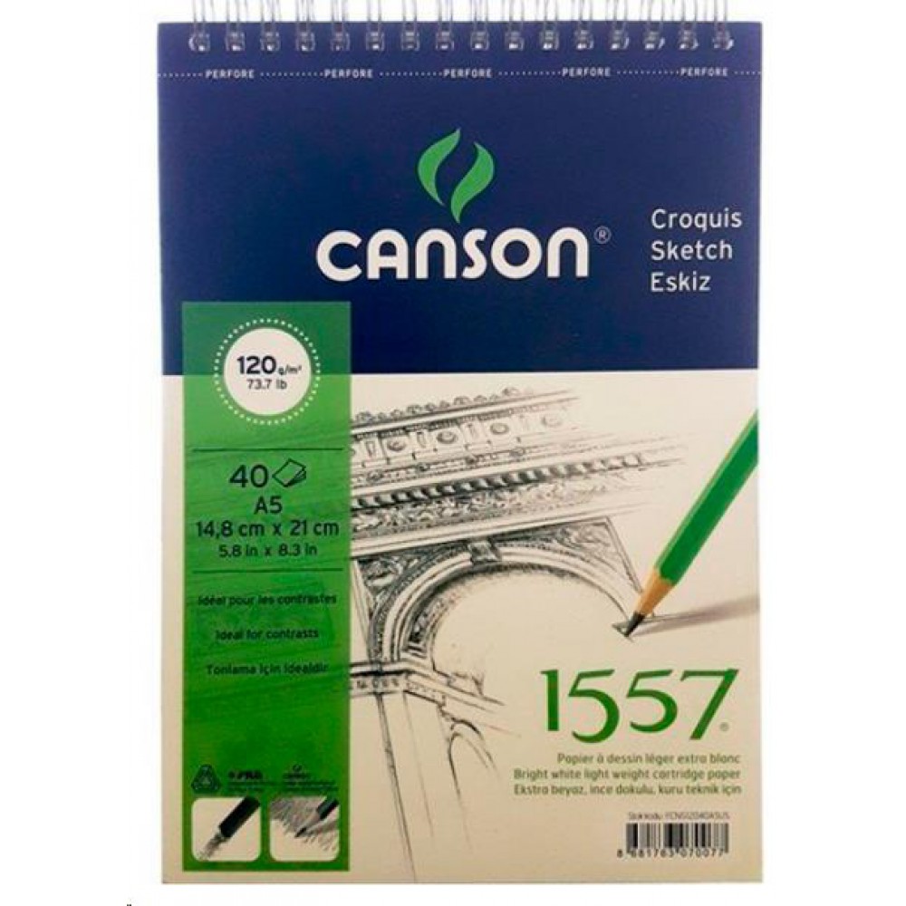 Canson 1557 Croquis Eskiz Çizim Defteri 120gr,40 Yaprak,A5 Boy
