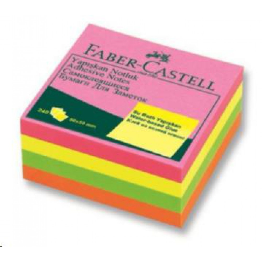 Faber Castell Yapışkan Notluk 50x50mm, Karışık Fosforlu Renkli