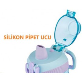 Vagonlife 0305 Tritan Pipetli Matara 500 ml (Açık Gri-Laciverti)