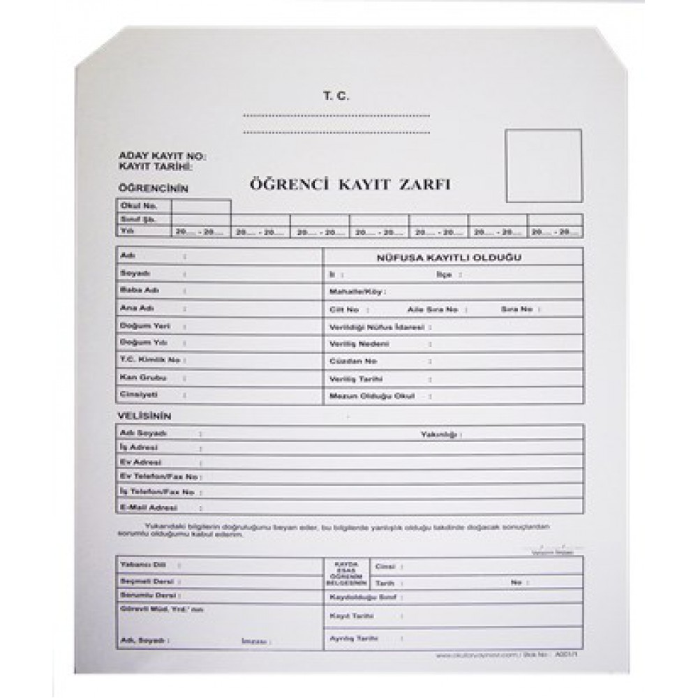 ÖĞRENCİ KAYIT ZARFI
