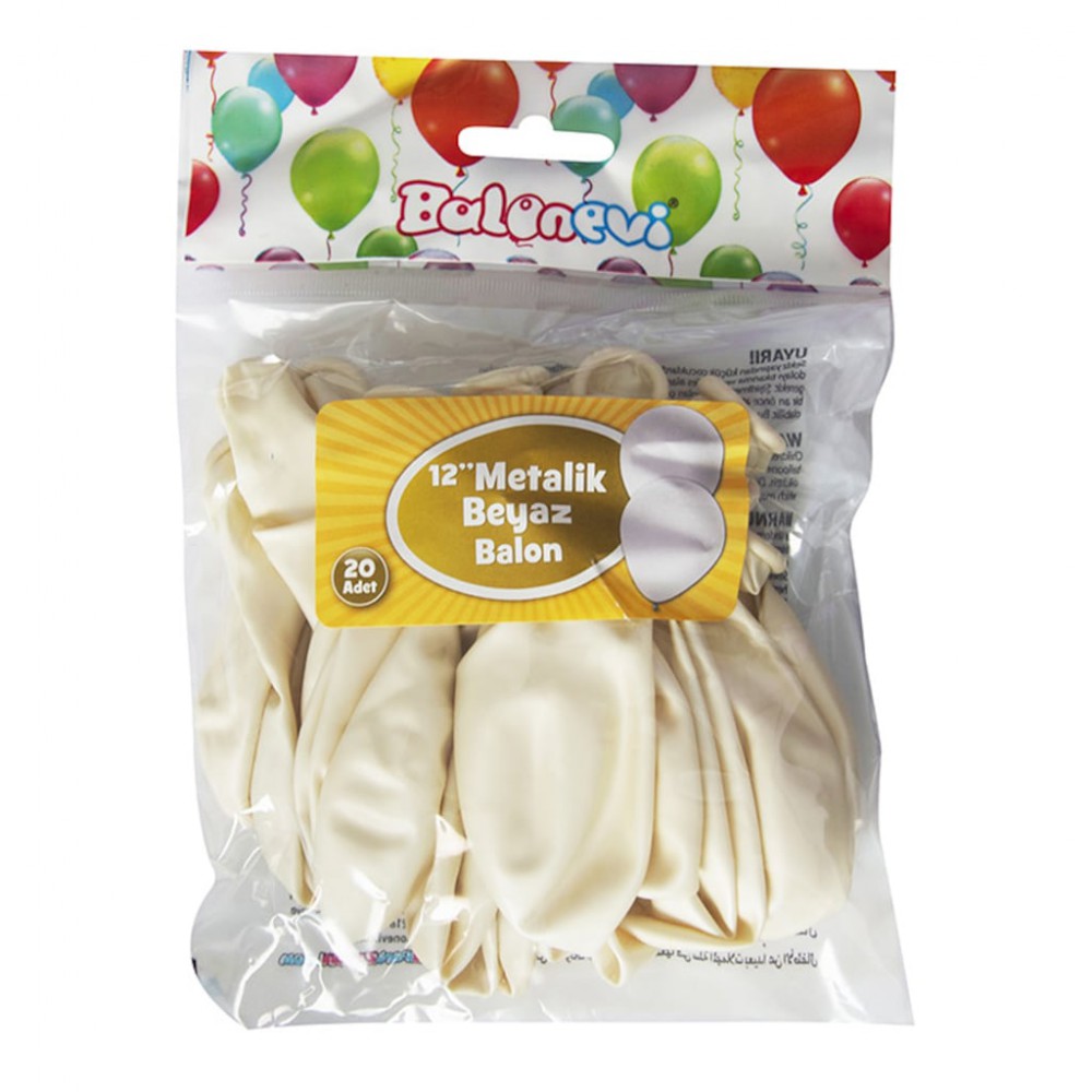 BALONEVİ 12'' METALİK BEYAZ BALON 20 Lİ